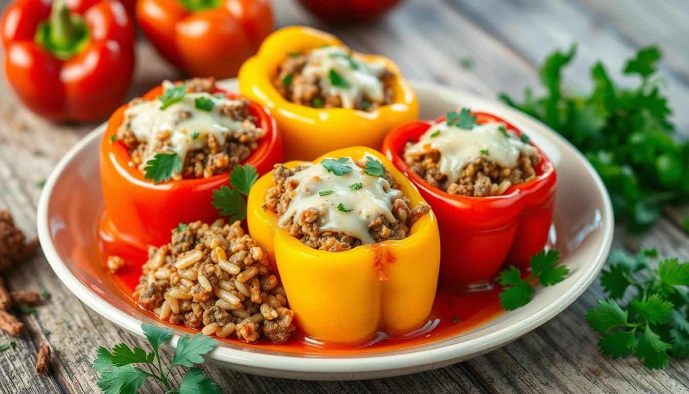 ground beef and rice stuffed bell peppers