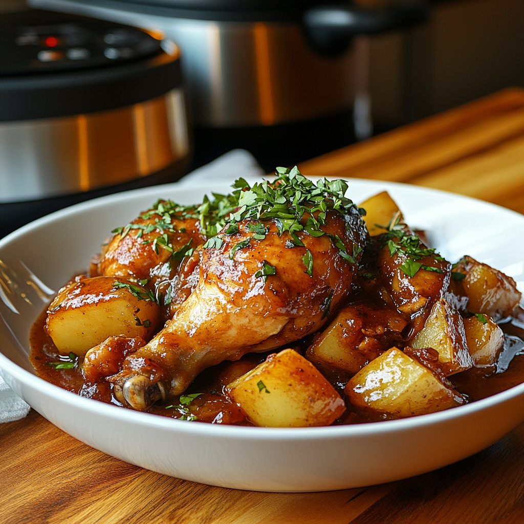 slow cooker honey garlic chicken thighs and potatoes